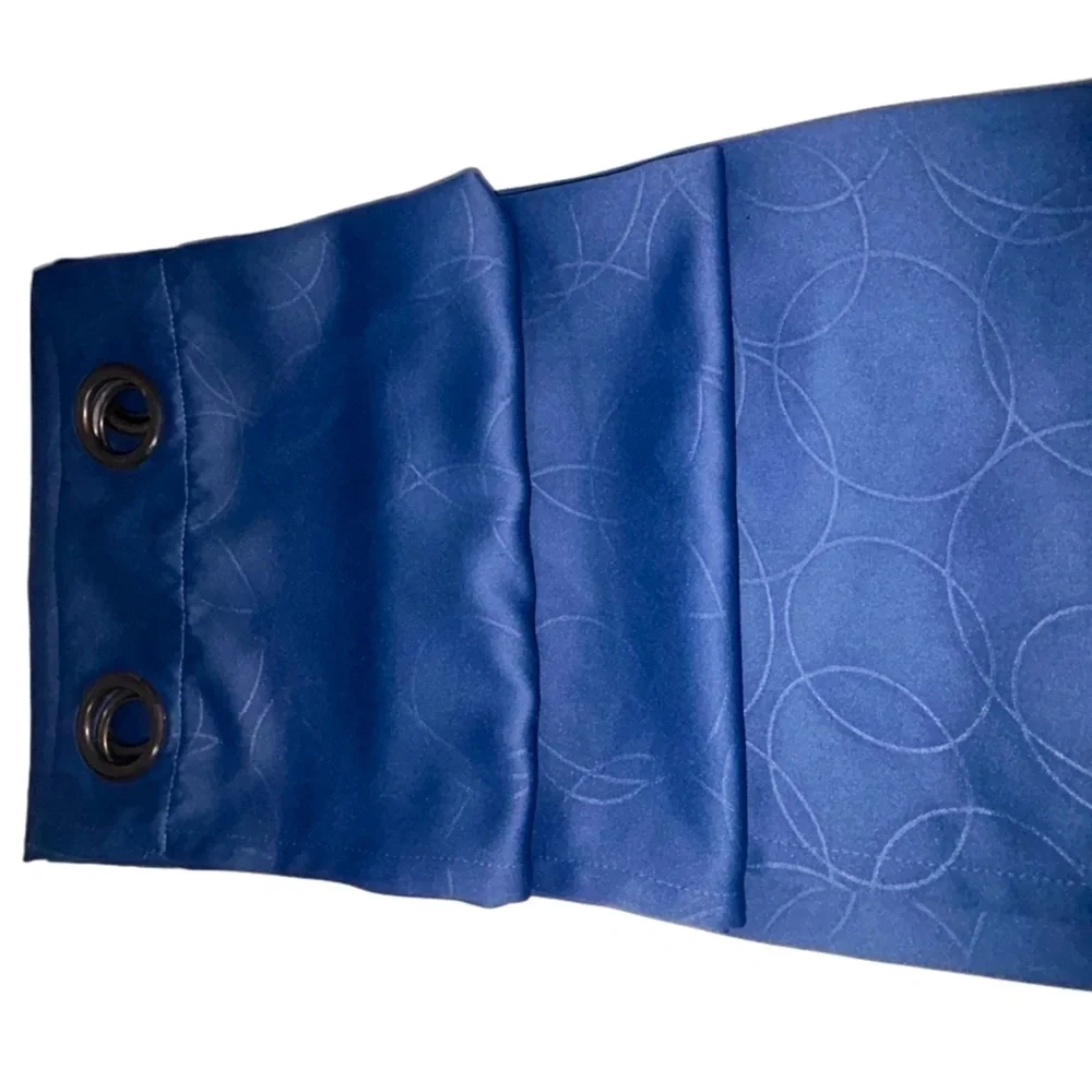 Luxury Long Royal Blue Grommet Curtains Geometric Concentric Circle Pattern